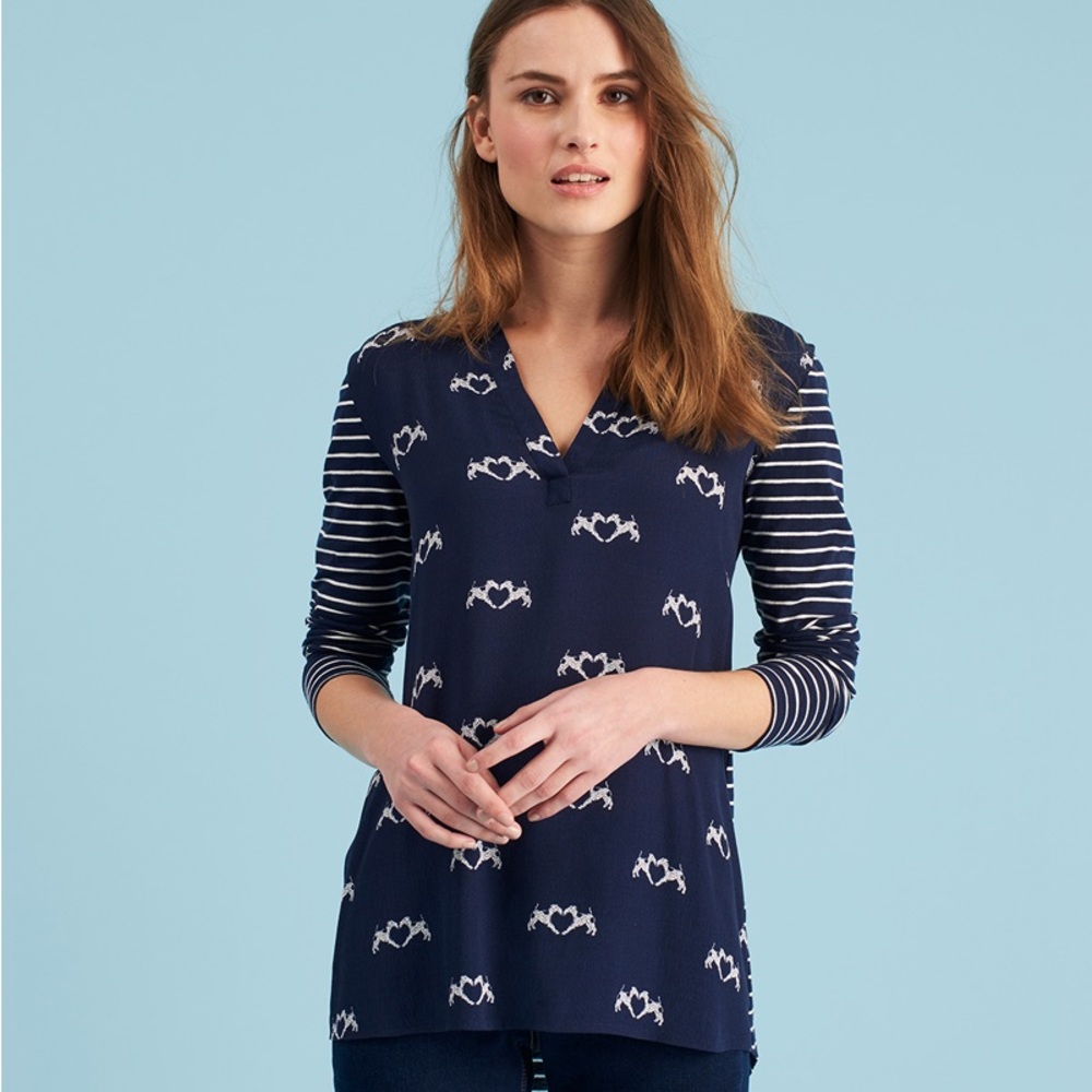 NEW Joules Beatrice Navy Mixed Pattern Top